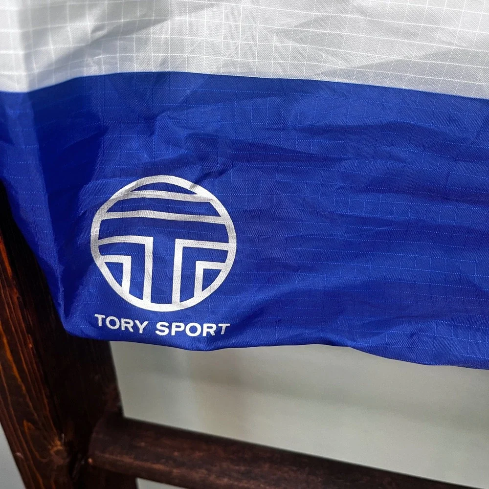 Tory Birch Sport Colorblock Ripstop Nylon Reusable Tote Bag Green White Navy